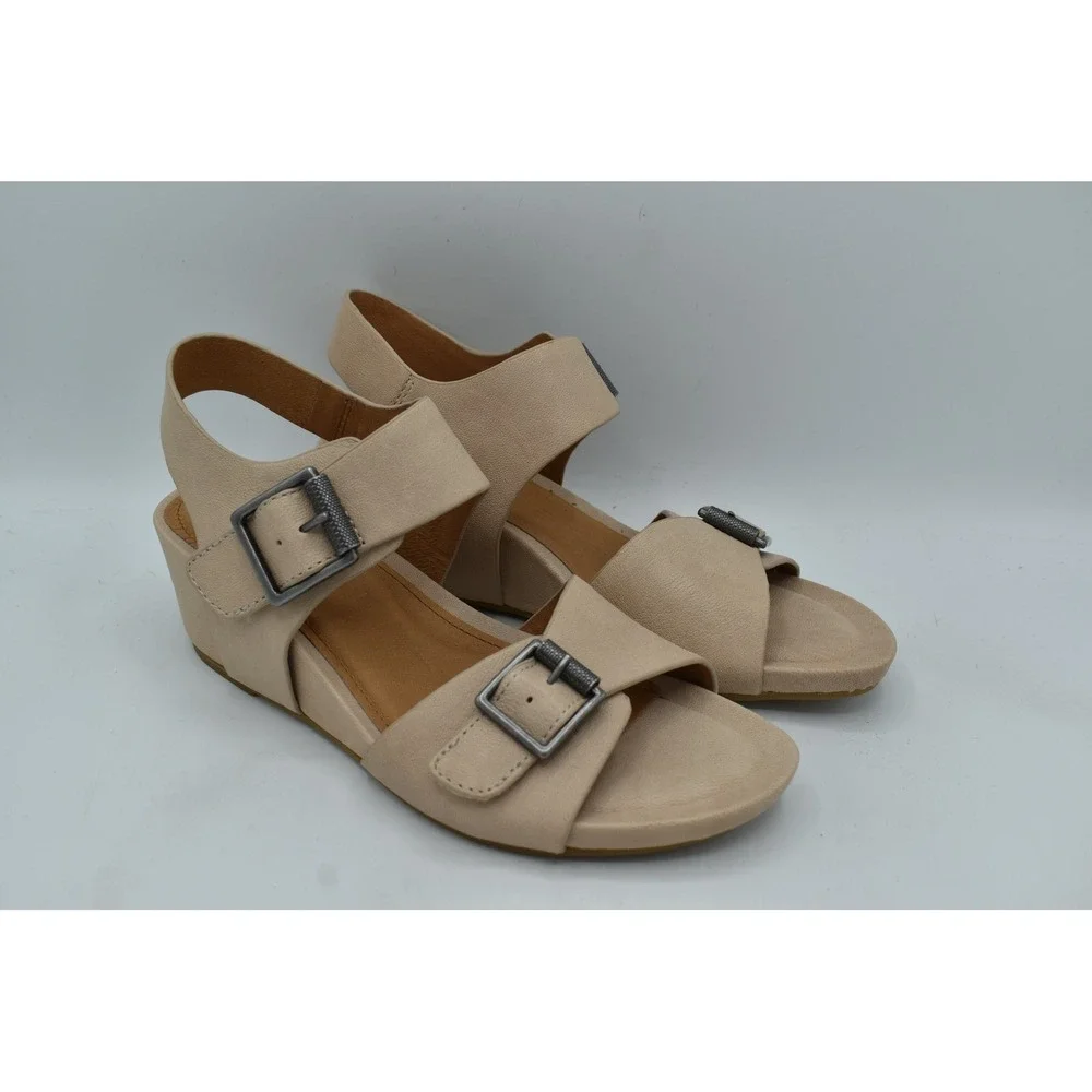 Sofft Women Size 7 Valeri Tapioca Grey Leather Wedge Sandals Shoes